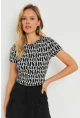 Kadın Sırt Dekolteli Crop Bluz Siyah-Beyaz AYD271