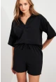 Kadın Siyah Aerobin Şort Takım Q1005