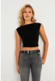 Kadın Siyah Aksesuarlı Crop Bluz GÇ186