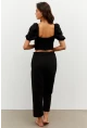 Kadın Siyah Alt-Üst Keten Takım PP7440