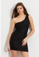 Kadın Siyah Asimetrik Yaka Astarlı Mini Elbise LİT109-1