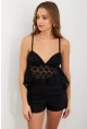 Kadın Siyah Askılı Dantel Crop Bluz MTK13458