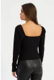 Kadın Siyah Balon Kol Bluz RK42