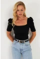 Kadın Siyah Balon Kol Kaşkorse Bluz XL2019