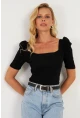 Kadın Siyah Balon Kol Kaşkorse Bluz XL2019