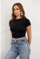 Kadın Siyah Basic Kısa Kollu Bluz UG2444