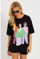 Kadın Siyah Baskılı T-Shirt DY1329