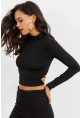 Kadın Siyah Beli Açık Crop Bluz GÇ115