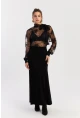 Kadın Siyah Beli Lastikli Evoze Maxi Etek EY2923