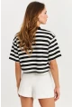Kadın Siyah-Beyaz Çizgili Crop Bluz KY7145