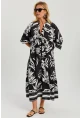 Kadın Siyah-Beyaz Desenli Salaş Maxi Elbise GÇ166