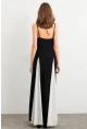 Kadın Siyah-Beyaz Kontrast Yırtmaçlı Maxi Elbise LİK16