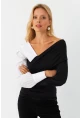 Kadın Siyah-Beyaz Kruvaze Bluz LİK8