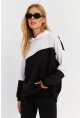 Kadın Siyah-Beyaz Renk Bloklu Kapüşonlu Sweatshirt DA148