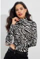 Kadın Siyah-Beyaz Zebra Desenli Balıkçı Bluz EY1524
