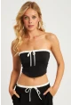 Kadın Siyah Boyun Bağlamalı Crop Bluz MON133