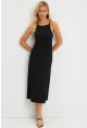 Kadın Siyah Bürümcük Halter Yaka Midi Elbise DMR166