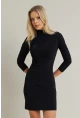 Kadın Siyah Büzgülü Dik Yaka Mini Elbise ELT3138-90