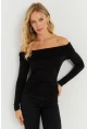 Kadın Siyah Büzgülü Madonna Bluz MON1119