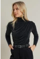 Kadın Siyah Büzgülü Simli Bluz ELT3568