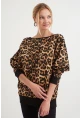 Kadın Siyah -Camel Leopar Desenli Sırtı Açık Yarasa Kol Sweatshirt B161