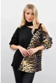 Kadın Siyah-Camel Tek Omuzu Açık Kontrast Sweatshirt Yİ1683