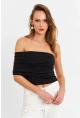 Kadın Siyah Çapraz Crop Bluz B4074