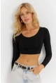 Kadın Siyah Crop Bluz CG367