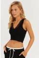Kadın Siyah Dantel Detaylı Crop Bluz CY446