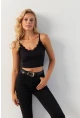 Kadın Siyah Dantel Detaylı Crop Bluz MK22