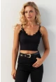Kadın Siyah Dantel Detaylı Crop Bluz MK22