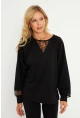Kadın Siyah Dantel Detaylı Sweatshirt EY2906