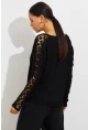 Kadın Siyah Dantel Detaylı V Yaka Bluz BK1622