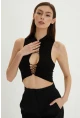 Kadın Siyah Dekolteli Crop Bluz B1610