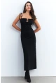 Kadın Siyah Dekolteli Yırtmaçlı Maxi Elbise YEL95