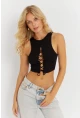 Kadın Siyah Detaylı Crop Bluz AYD375