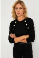 Kadın Siyah Düğme Aksesuarlı Kaşkorse Bluz EY2914