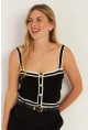 Kadın Siyah Düğme Detaylı Triko Crop Bluz MSS134