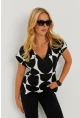 Kadın Siyah-Ekru V Yaka Desenli Bluz AYD293