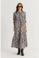 Kadın Siyah-Ekru Volanlı Desenli Maxi Elbise YLE14