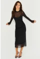 Kadın Siyah Eldivenli İkili Midi Tül Elbise MEN2006