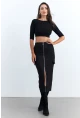 Kadın Siyah Fermuarlı Cepli Midi Etek ELT3999