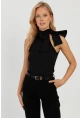 Kadın Siyah Fiyonklu Crop Bluz EY2726
