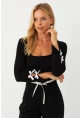 Kadın Siyah Fiyonklu Kare Yaka Crop Bluz RLO3034