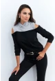 Kadın Siyah-Gri Omuzları Açık Sweatshirt TF15