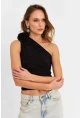 Kadın Siyah Gül Aksesuar Detaylı Crop Bluz ELT3925