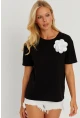 Kadın Siyah Gül Aksesuarlı T-Shirt SF12721