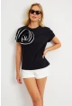 Kadın Siyah Gül Aksesuarlı T-Shirt SF12740