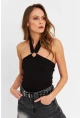 Kadın Siyah Halkalı Crop Bluz B2634-90