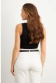 Kadın Siyah Halkalı Crop Bluz EY3094